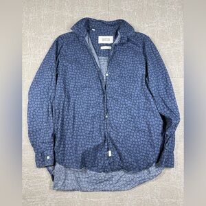 Grayson The Hero Marine Blue Floral 3/4 Button Down Boho Blouse Size 04